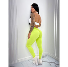 Load image into Gallery viewer, V Shape Seamless Front Lime Color Leggings Set
