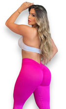 Load image into Gallery viewer, V Shape Seamless Front  Pink Matching Top and  Leggings Set
