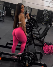 Load image into Gallery viewer, V Shape Seamless Front  Pink Matching Top and  Leggings Set
