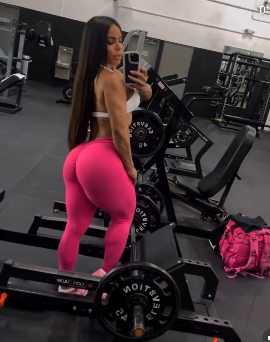 V Shape Seamless Front  Pink Matching Top and  Leggings Set