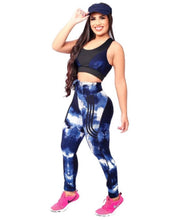 Load image into Gallery viewer, Texture Tie Dye Blue , White and  Black Leggings Set
